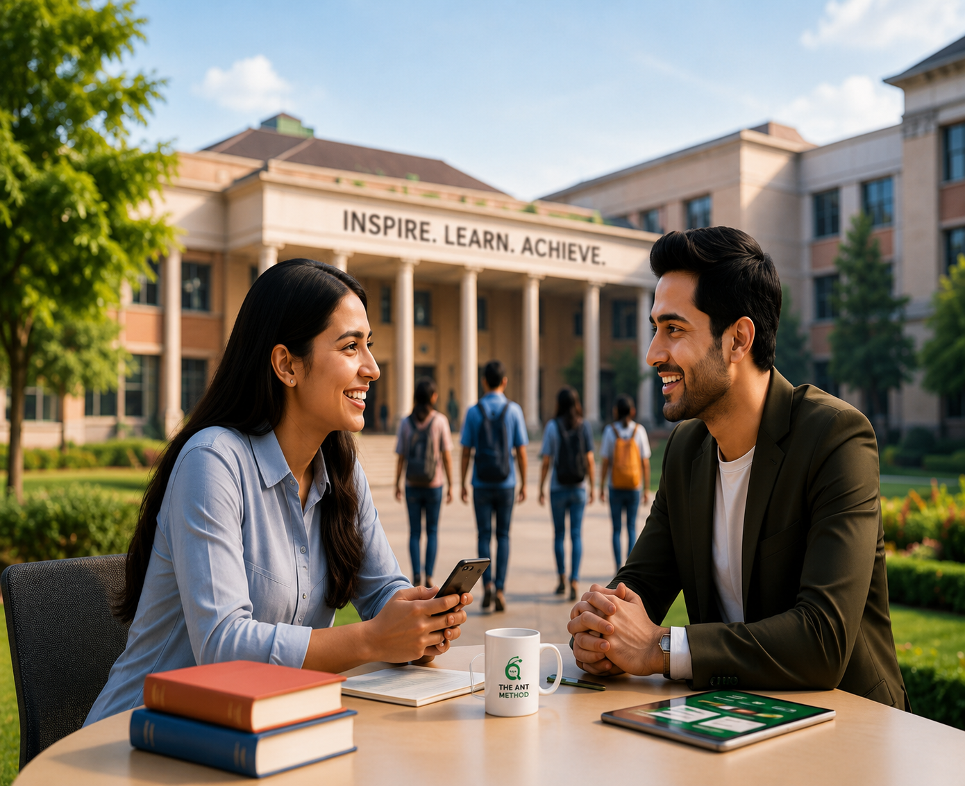 Students and counselor in educational institution